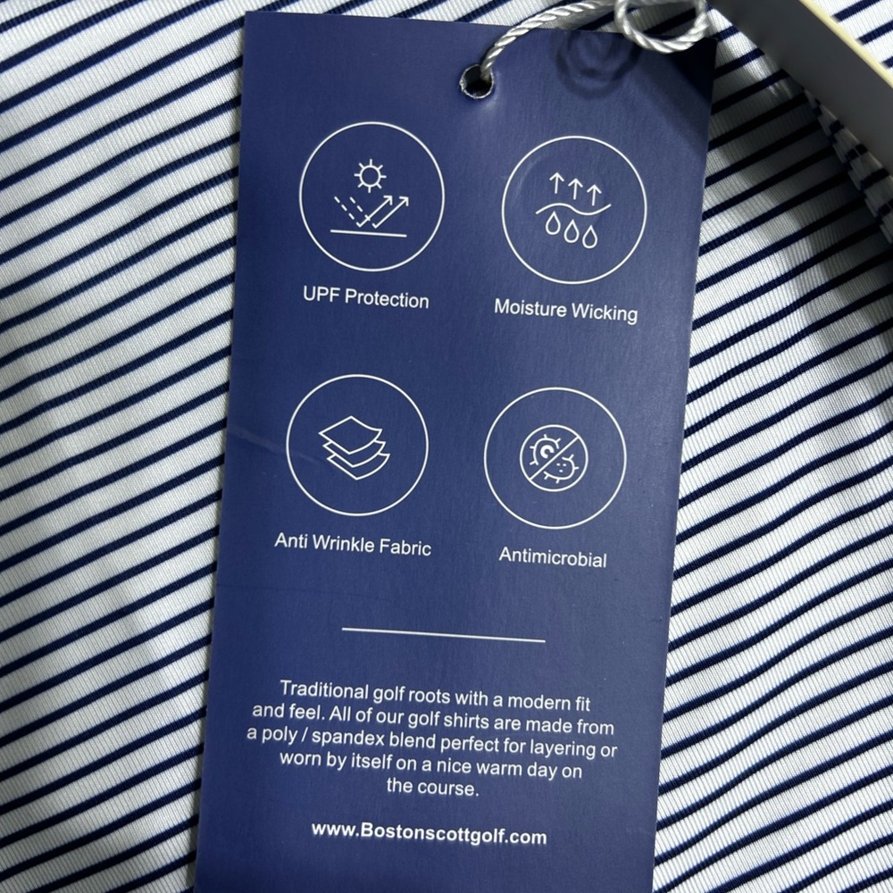 Boston Scott Golf Polo Men’s Golf Shirt Breathable‎ UPF 50 Sm Blue White Stripe - Picture 6 of 8